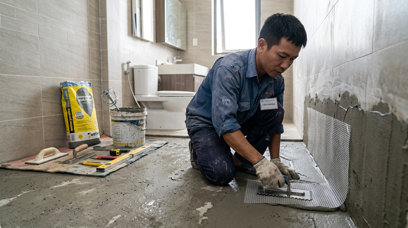 Quy Trình 6 Bước Chống Thấm Nhà Vệ Sinh Chuẩn Kỹ Thuật Trước Khi Lát Gạch Không Lo Thấm Dột