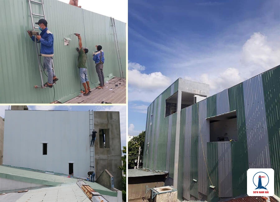 Thợ đóng máng tôn khe hở 2 nhà tại Đà Nẵng